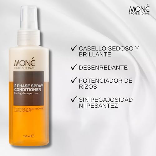 MONÉ PROFESSIONAL - Acondicionador sin Aclarado Bifásico - Cabello Seco y Dañado - con Queratina y Aceite de Argán - Apto para cabello rizado - 150 ml - imagen 3