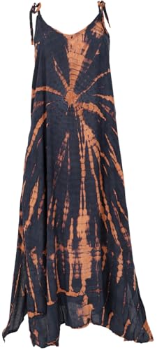 GURU SHOP Boho Batikkleid, Strandkleid, Sommerkleid in Übergröße - Dunkelblau/braun, Damen, Synthetisch