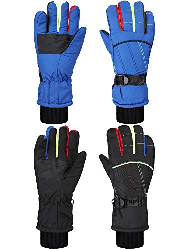 Image of SATINIOR 2 Pairs Kids Waterproof Winter Snow Gloves Ski Gloves for Boy Girl Outdoor Warm Thickening Snowboard