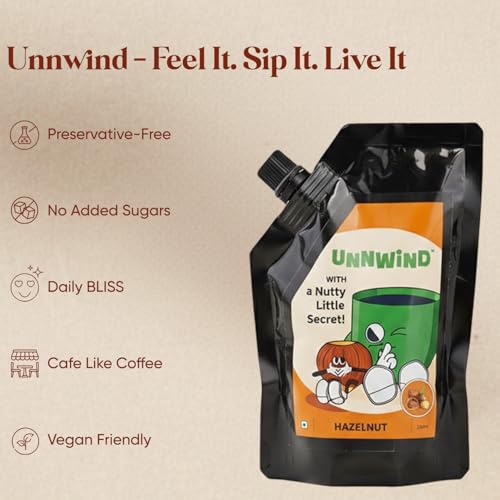 Image of Unnwind Hazelnut South Indian Liquid Brew 200ml | Chicory-Free Extract | No Added Sugar, No Preservatives | Vegan Friendly | Makes Up to 20 Cups | Rich & Nutty Flavoured Concentrate