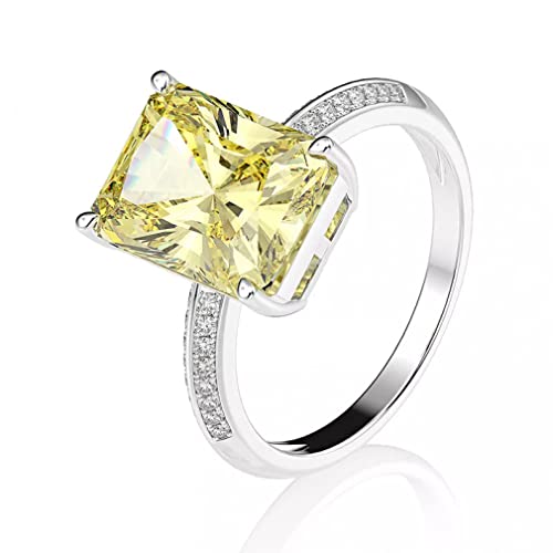Anillo de diamantes de compromiso de boda con piedras preciosas de citrino de 9x12 MM de plata de ley 925