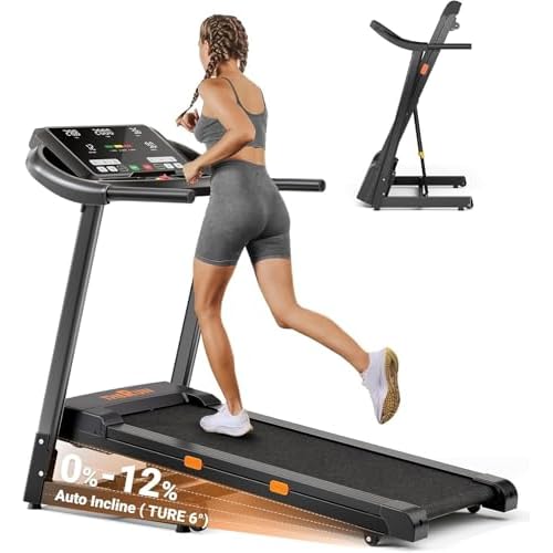THERUN Incline Treadmill, 0-12% Auto Incline Treadmill for Running and Walking, 300 lbs Weight Capacity, Wide Belt,3.0HP,18" LED Screen, 2 Layers Shock-Absorbing