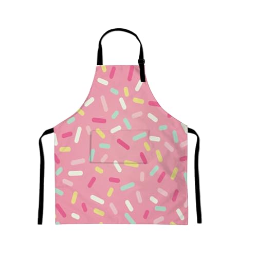 Y YIHANGBEST Pink Donut Glaze Cute Aprons with Pockets Decorative Chocolate Pink Sprinkles Geometric Women/Man Apron for Kitchen Cooking Chef Server Waitress,Gifts for Adults Friend Dad Mom,27*31 Inch