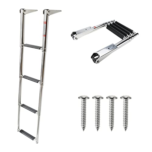 Werkweit 4-Step Marine Boat Ladder Heavy Duty Stainless Steel Stainless Steel Telescoping Boat Ladder Collapsible Step Ladder For Swimming Pool Pontoon Dock Max 900 Pound Capacity #TOP13