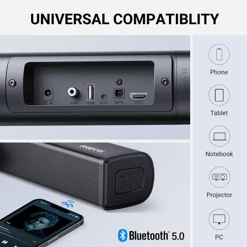 2.1Ch Sound Bar For Tv With Subwoofer, 190W, 125Db, 6 Eq Modes, Audvoi 3D Surround Sound System For Home Theater Audio, Hdmi/Optical/Aux/Usb/Rca, Movie, Game, Bass Mode, Remote Control, Wall Mountable #TOP4