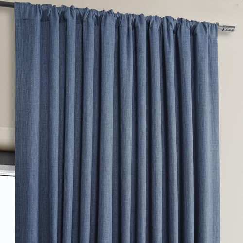 Image of HPD Half Price Drapes - Faux Linen Curtains for Living Room (1 Panel) - 100W X 96L - Extra Wide Textured Room Darkening Curtains for Bedroom 96 Inches Long - Drapes for Home Decor, Denim