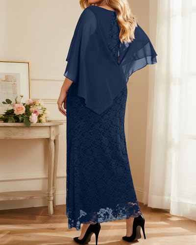 Image of Women's Plus Size Cape Dress with Chiffon Overlay Gown Formal Evening Lace Long Mermaid Dresses 2024