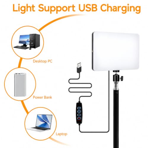 Image of 11-Inch USB LED Video Light with Tripod Stand & Phone Holder, Dimmable Soft Panel Light for YouTube, Photography, Makeup, Live Streaming and Video Recording