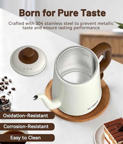 Image of Gooseneck Electric Kettle for Pour Over Coffee & Tea (White) | 1000W Fast Heating, 1L Capacity, Food-Grade Stainless Steel, Auto Shut Off, Boil Dry Protection, BPA-Free