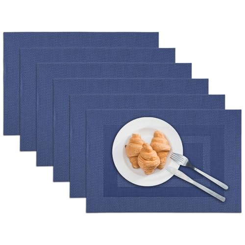 Marysgift Blue Rectangular Table Placemats Set of 6 - Waterproof, Dual Sided, Heat Resistant, Non Slip, Washable Dining Table Accessories