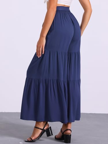 Image of Allegra K Women's 2026 Summer Wide Leg Palazzo Pants High Waisted Flowy Trendy Casual Lounge Boho Beach Ruffles Trousers