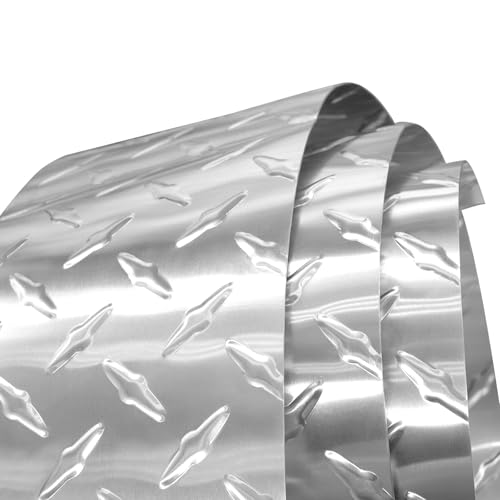 Image of 8in X 10ft Embossed Diamond Aluminum Plate Sheet, 0.03inch (Thin) Mill Finishing Checker Sheets Tread Plate /Rolls for Commercial & Residential Use, Cargo Trailer Gravel Guards, Campers and RV's