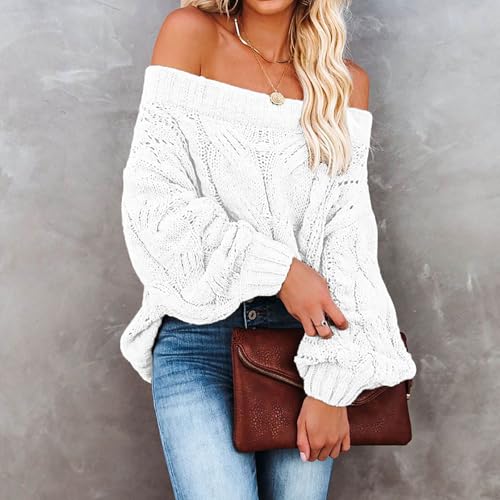 Fall Sweaters Off Shoulder Long Sleeve Crochet Hollow Out Pullover Top Winter Casual Chunky Cable Knit Sweater for Women2