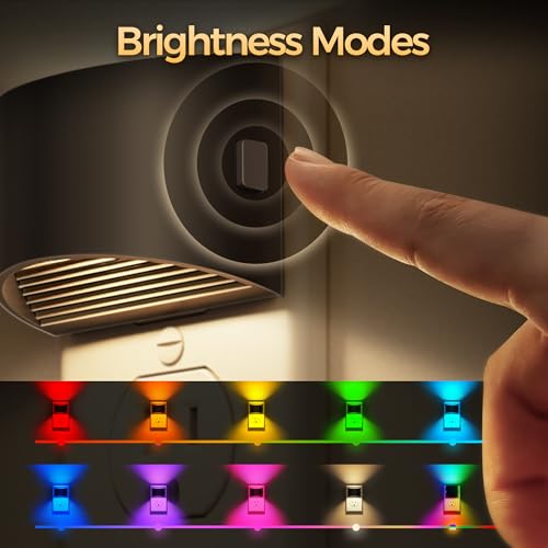 Image of DORESshop LED Night Light[2 Pack], RGB Night Lights Plug into Wall, 3 Level Brightness Adjustable Plug in Night Light, Dusk to Dawn Sensor, Nightlights for Adults, Bedroom, Bathroom, Hallway
