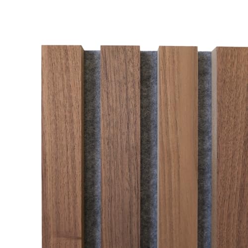 MasquePack - Panel Acústico Decorativo 120x60 cm - Madera Nogal Natural con lamas Regulares y Fieltro Gris, Diseño Moderno (Madera Nogal Natural Regular/Fieltro Gris, Set x1-120x60)