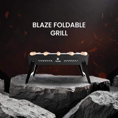 Image of H Hy-tec (Device) Hybb, Blaze Foldable Charcoal Barbeque Grill With 5 Skewers (Stellar Black), Free Standing