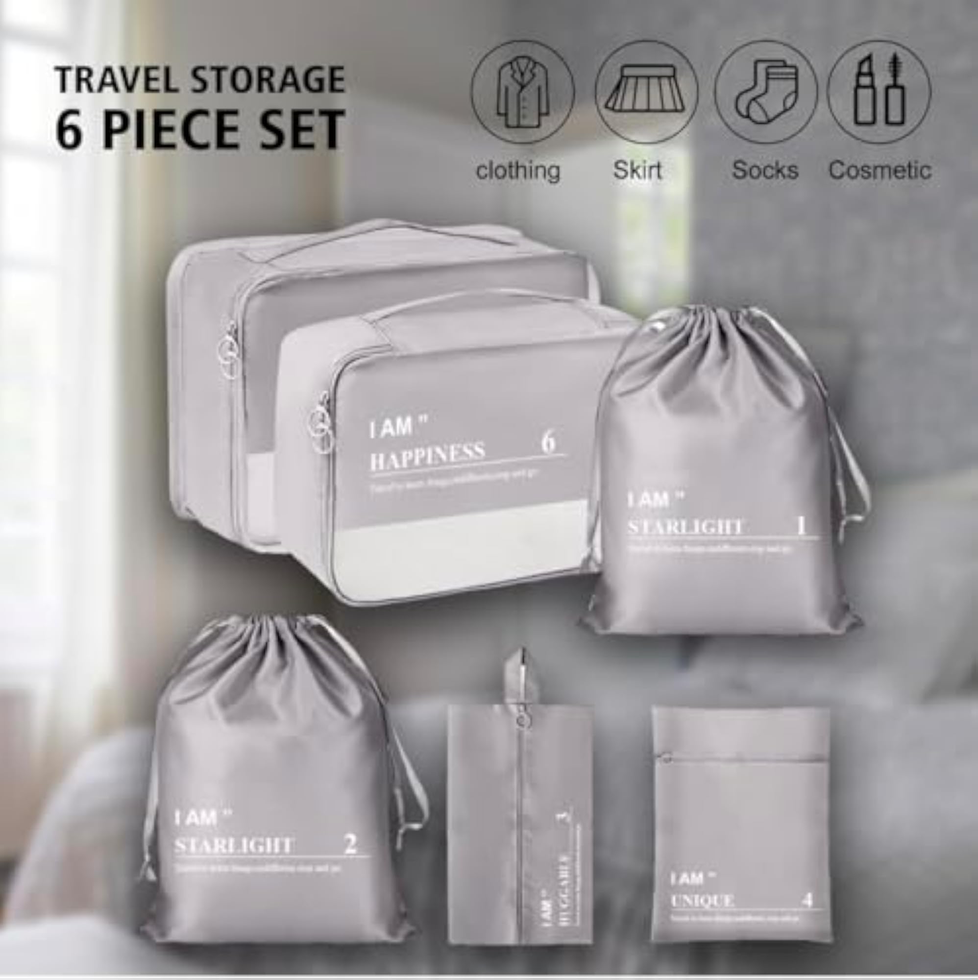 6Pcs Set Travel Packing Organiser Bag