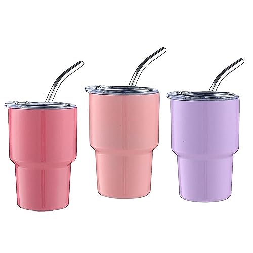 JDigJid - Juego de 3 vasos de doble pared con pajita y tapa, 2 oz (A)