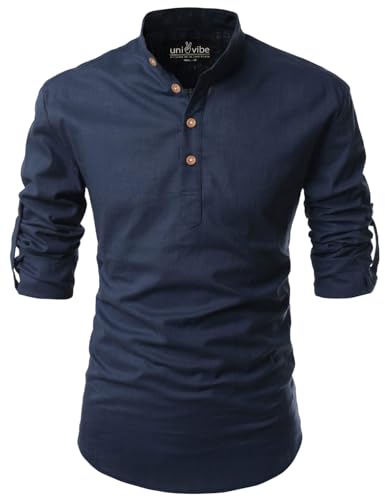 Image of Univibe Full Sleeve Chinese /Rounded /Mandarin Collar Pure Cotton Casual, Wedding, Party, Festival Stylish Short Length Slim fit Kurta Style Shirt for Men and Boys.