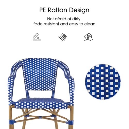 Image of PURPLE LEAF Outdoor French Bistro Arm Chairs Set of 2, Bamboo Finish, Blue