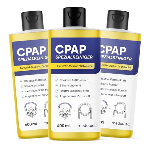 meduwell CPAP Reiniger 400ml für CPAP Masken Schläuche und Zubehör, effektiv fettlösend, silikonschonend und hautfreundlich, Spezialreiniger, angenehmer Duft (1)