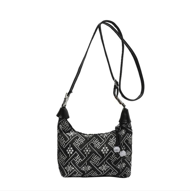 Bolsa feminina elegante estilo chinês – bolsa de mão de grande capacidade para o trabalho, casual e uso diário, Preto