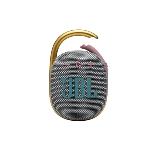 JBL Clipe 4 – Mini alto-falante Bluetooth portátil para casa, ao ar livre e viagens, grande áudio e graves fortes, mosquetão integrado, IP67 à prova d'água e poeira, 10 horas de reprodução, (cinza)