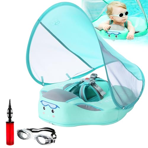 Bouee Mambobaby, Mambo Baby Float, Bouee Bebe avec Pare Soleil SPF 50+, Anneau De Natation Solide avec Auvent Amovible, pour L'entraînement À La Natation des Bébés De 3 À 24 Mois (Vert)