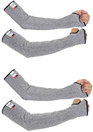 Cut Resistant Arm Sleeves Level 5 Protection, Safety Protective Sleeves Slash Resistant with Thumb Hole 18 inch Idea for Gardening Glass Handling(2pairs pack)