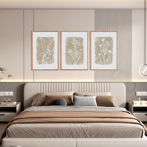 CHDITB-Botanical-Farmhouse-Wall-Art-Set-Framed-Boho-Plant-Wall-Decor-Neutral-Minimalist-Floral-Wall-Painting-Rustic-Wildflower-Canvas-Art-Prints-for-Living-Room-Bedroom-Bathroom-Large-16x24x3