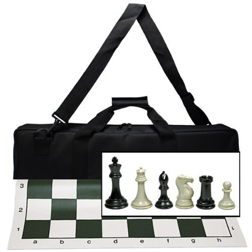 WE Games Ultimate Tournament Chess Set with New Green Silicone Chess Mat, Canvas Bag & Super Triple Weighted Chessmen with 4" King