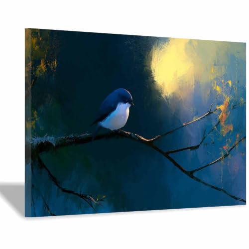 Photo déco salon oiseau bleu crépusculaire peinture sur toile cadre