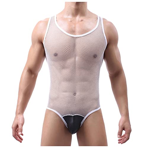 XSZ Herren Mesh Bodysuit Unterwäsche Transparenter ärmelloser Overall Suspender Bulge Übungsmuskel Bodybuilding Overall String Dessous Sexy Damen Cover