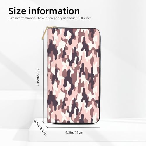 Leather Thin Slim Wallets for Women Men - Fashion Camouflage Pink Print Card Wallet Holder with Zipper2