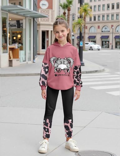 Image of Girls Fall Outfits Sweetie-girl Hoodie and Camo Pants Size 6-16 | Curved Hem Design,Skin-friendly Cotton Blend,for Daily School Playdates,Fall&Winter,Easy On & Off Pullover