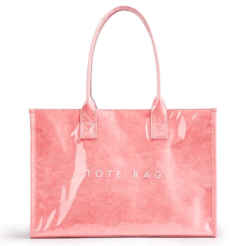 Image of KALIDI PVC Tote Bag Women's Kraft Paper Work Handbags Purses with Top Handle