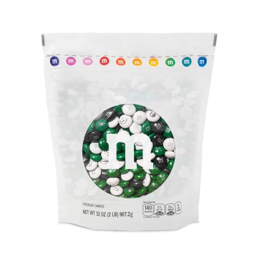 M&M'S WORLD Dark Green, Black, and White Football Big Game Milk Chocolate Candy, 2lb Bulk Candy for Football Party Decor, Gifts, and Favors