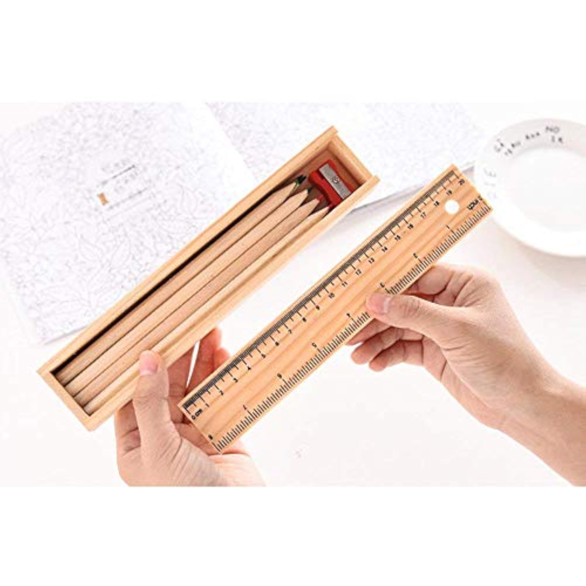 MOON CRAFT Wooden Pencil Box with 12 Crayon Colour Pencils