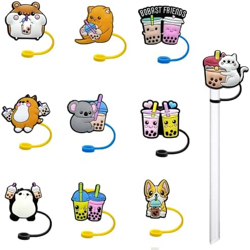 ABOOFAN 2Pcs Silicone Straw Covers - Reusable Drinking Straw Tips Lids Cute Straw Toppers