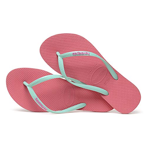 Chinelo, Havaianas, Slim Logo Pop-Up, Rosa Porcelana/Verde Orvalho, 39/40, Feminino