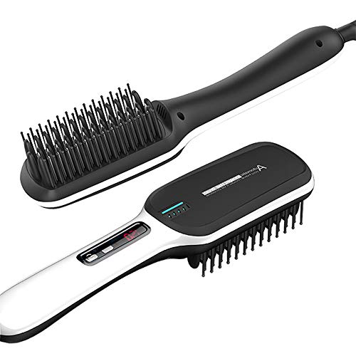 Beard Straightener for Men,Hair Straightener Brush Beard Straightening Comb with Anti-Scald Feature, Portable Beard Brush Straightener Digital Display for Home & Travel
