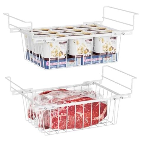 iSPECLE Chest Freezer Organizer - 15.2" ~ 17.5" Freezer Baskets for Chest Freezer, Fit 5 Cu.Ft Deep Freezer Organizer Bins, Adjustable Hanging Chest Freezer Basket, 2 Pack White Cover