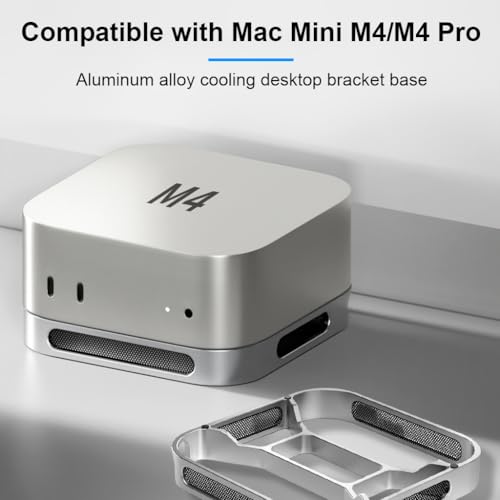 Image of ZORBES Aluminum Stand for Mac mini M4 /M4 Pro, Precision Fit Base with Power Button Cutout, Four-Sided Ventilation, 0.8mm Mesh Dust Cover, Anti-Scratch Silicone Pads Sleek Desktop Holder for Mac mini