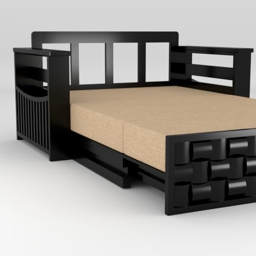 Image of Solid Sheesham Wood Sofa Cums Bed with Mattress & Storage | Rosewood Convertible Sofa Bed for Living Room & Bedroom (G-Walnut, 2 Seater)