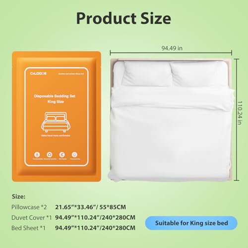 Image of 4 PCS Disposable Bed Sheet King Size, Disposable Bed Sheet for Hotel Bedding Cover Travel Disposable Portable Sheet with 1 Quilt Cover and 2 Pillowcase for Travel Business Trip Spa Hotel