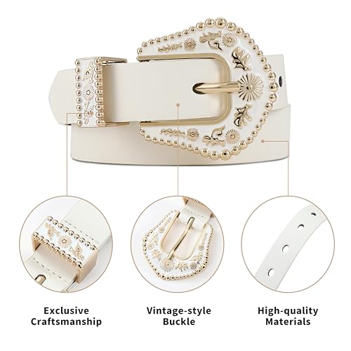 Women's Leather Belt Vintage Western Cowboy Style Buckle Waist Belt for Pants Jeans Dresses4