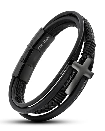Cross Bracelet for Men - Genuine Leather Religious Bracelets | Stylish Christian Bracelet for Men - Perfect Faith Accessory | Mens Cross Bracelet - Christian Jewelry