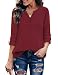 Women Tops and Blouses,Messic Women's 2/3 Roll-Up Sleeve Round/V Neck Button Up Chiffon A-Line Shirt Tunic Blouse Tops (Wine,XX-Large)