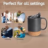 Generic Re-usable Ceramic Coffee Mug with Handle and Removable Lockable Lid with Sliding Sip Hole 400ML. Heatproof Cork Base Design. (Matte Black) - Image 6