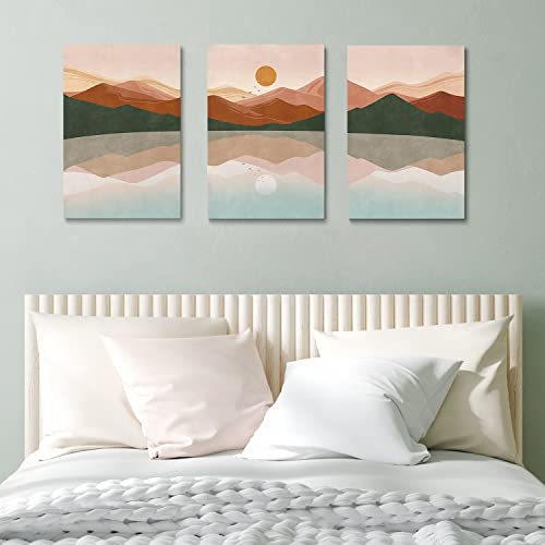 Fchen Art Boho Wall Art Set Of 3 Panels Boho Posters Bohemian Moon Phases Geometric Canvas Wall Art Sunset Sunrise Painting Minimalist Abstract Bedroom Decor For Women Wall Art For Living Room #TOP7